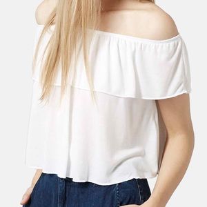 Topshop Off The Should White Ruffle Top Sz 10